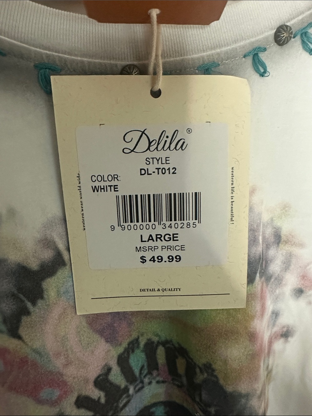 Delila Texas White Tee with Multicolor Southwestern Graphic - Picture 3 of 10